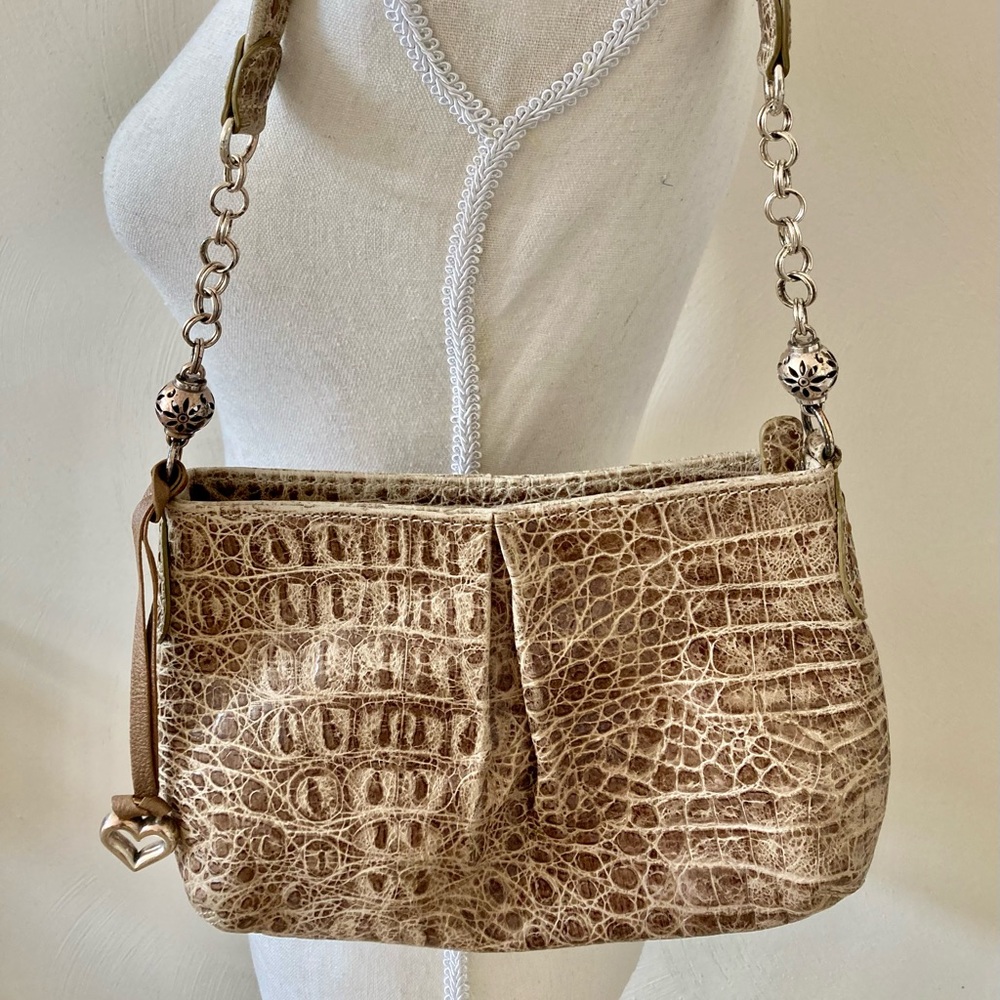 Vintage Brighton Brown & Cream Alligator Embossed Leather Shoulder Bag Purse